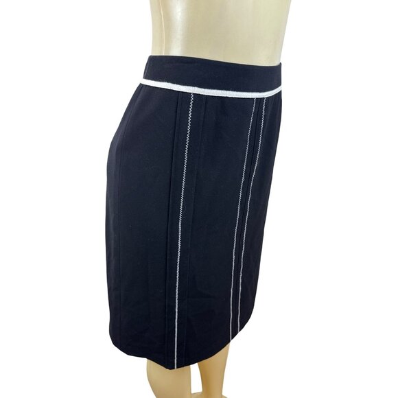 Ann Taylor Black Pencil Skirt With White Stitching Size 4 - Picture 2 of 7